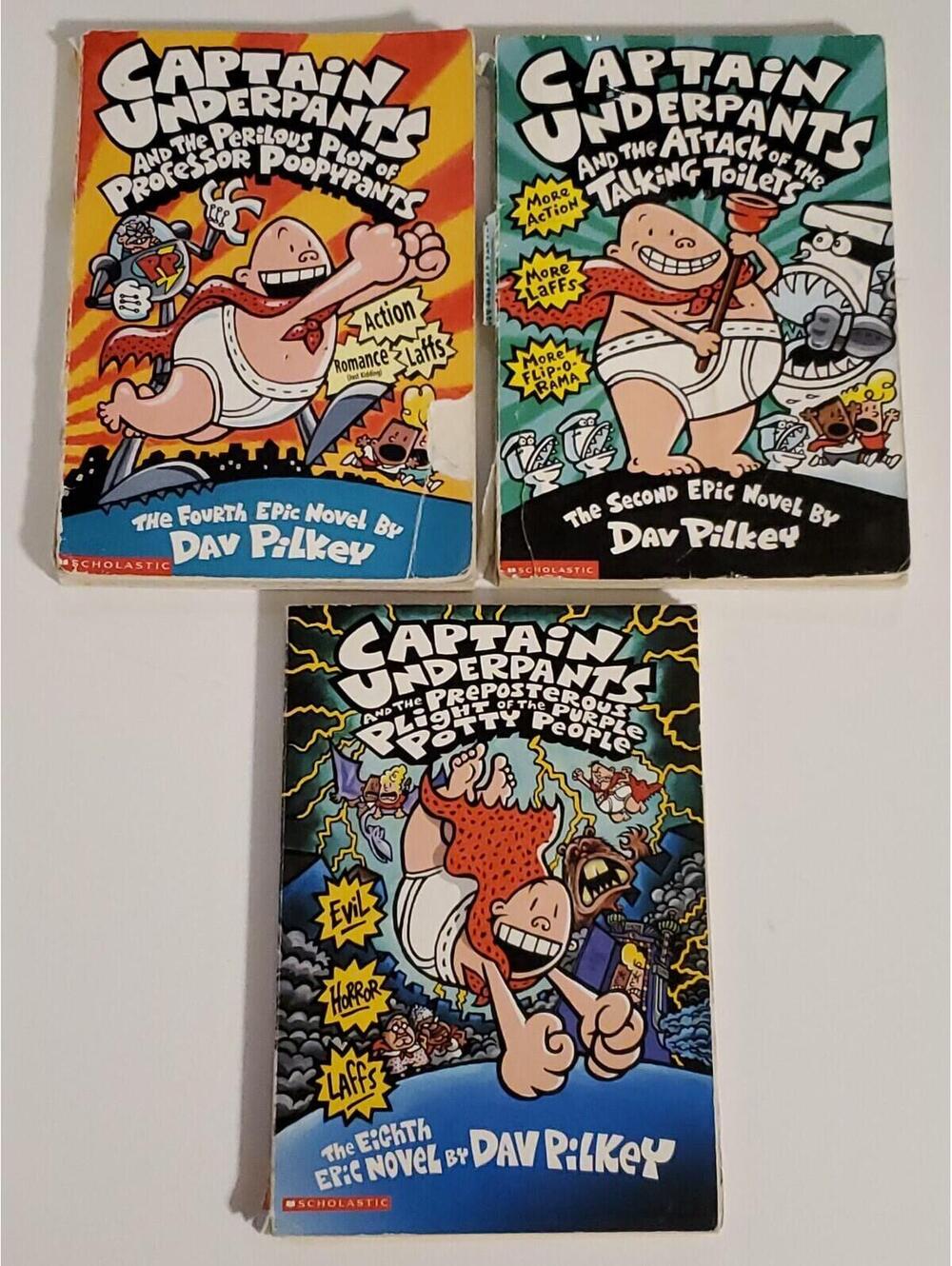 Captain Underpants Books 2, 4, and 8 by Dav Pilkey Paperback Lot Epic Novels